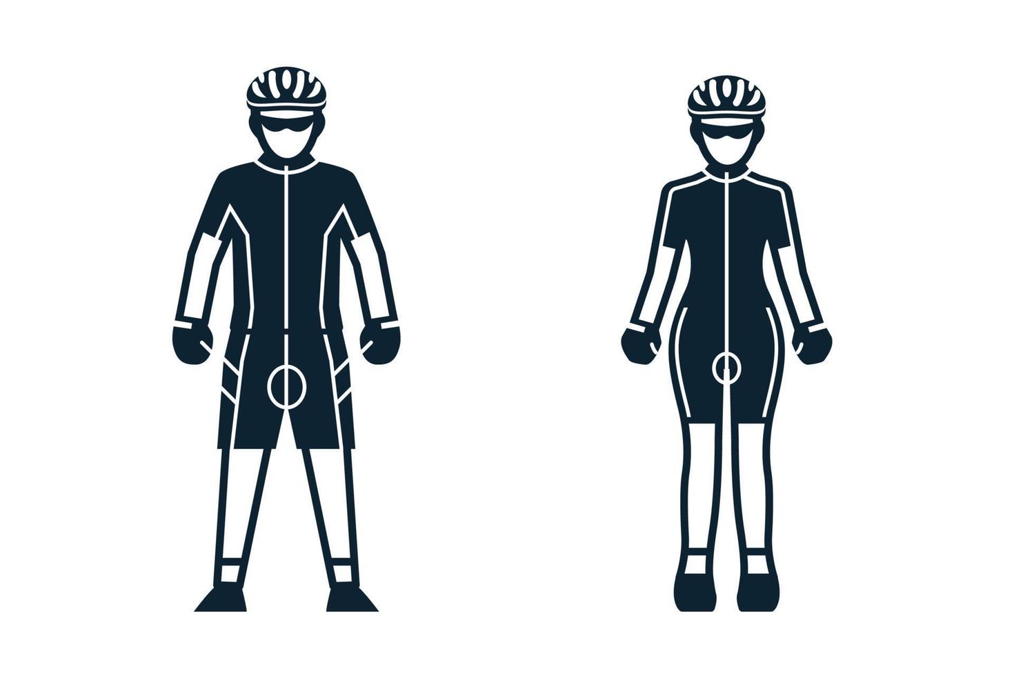 ciclistas, deportistas, personas e íconos de ropa con fondo blanco vector