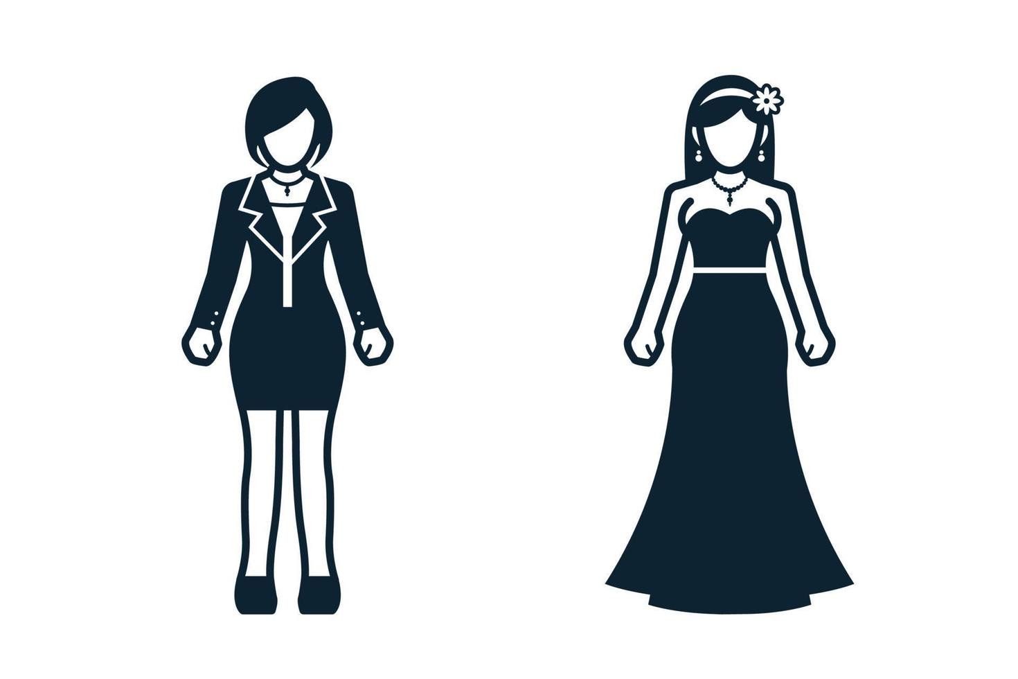 People, Women, Fashion, Clothing icons with White Background vector