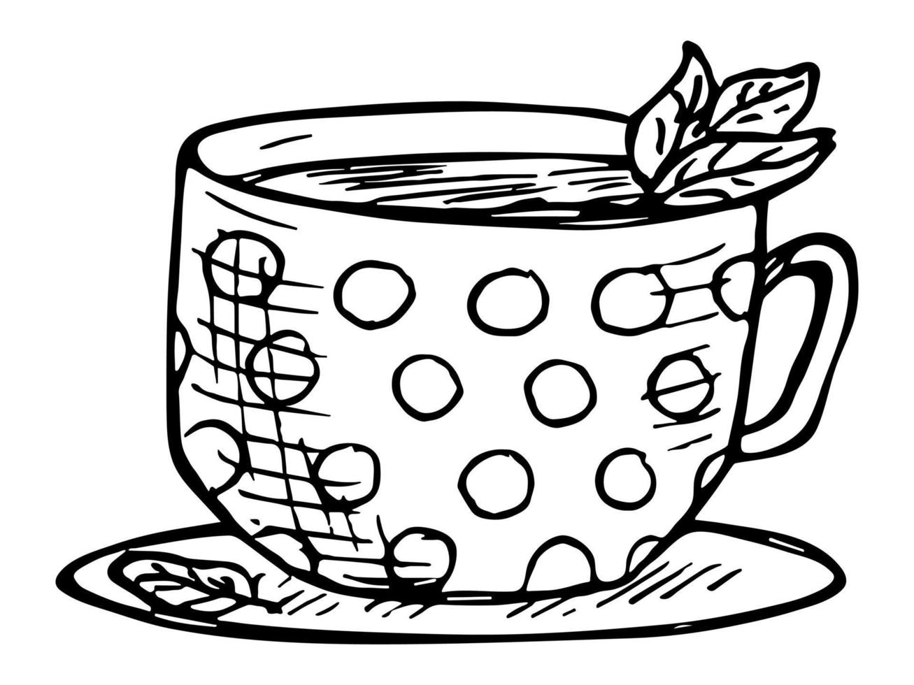 linda taza de té o ilustración de café. imágenes prediseñadas de taza simple. acogedor hogar garabato vector