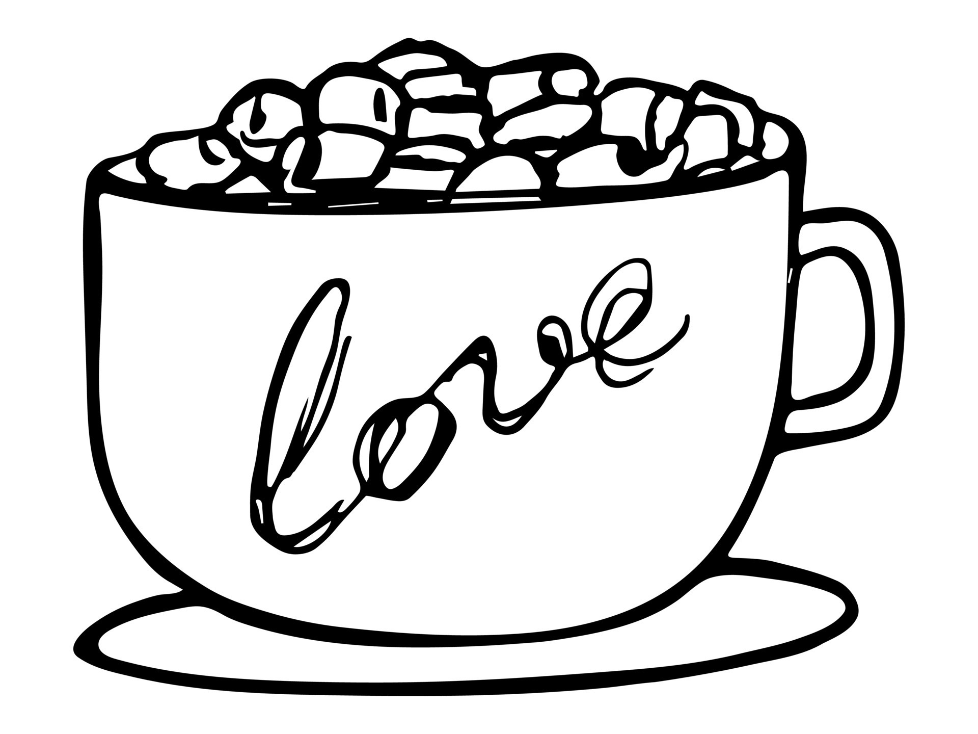 hot chocolate with marshmallow clipart black and white