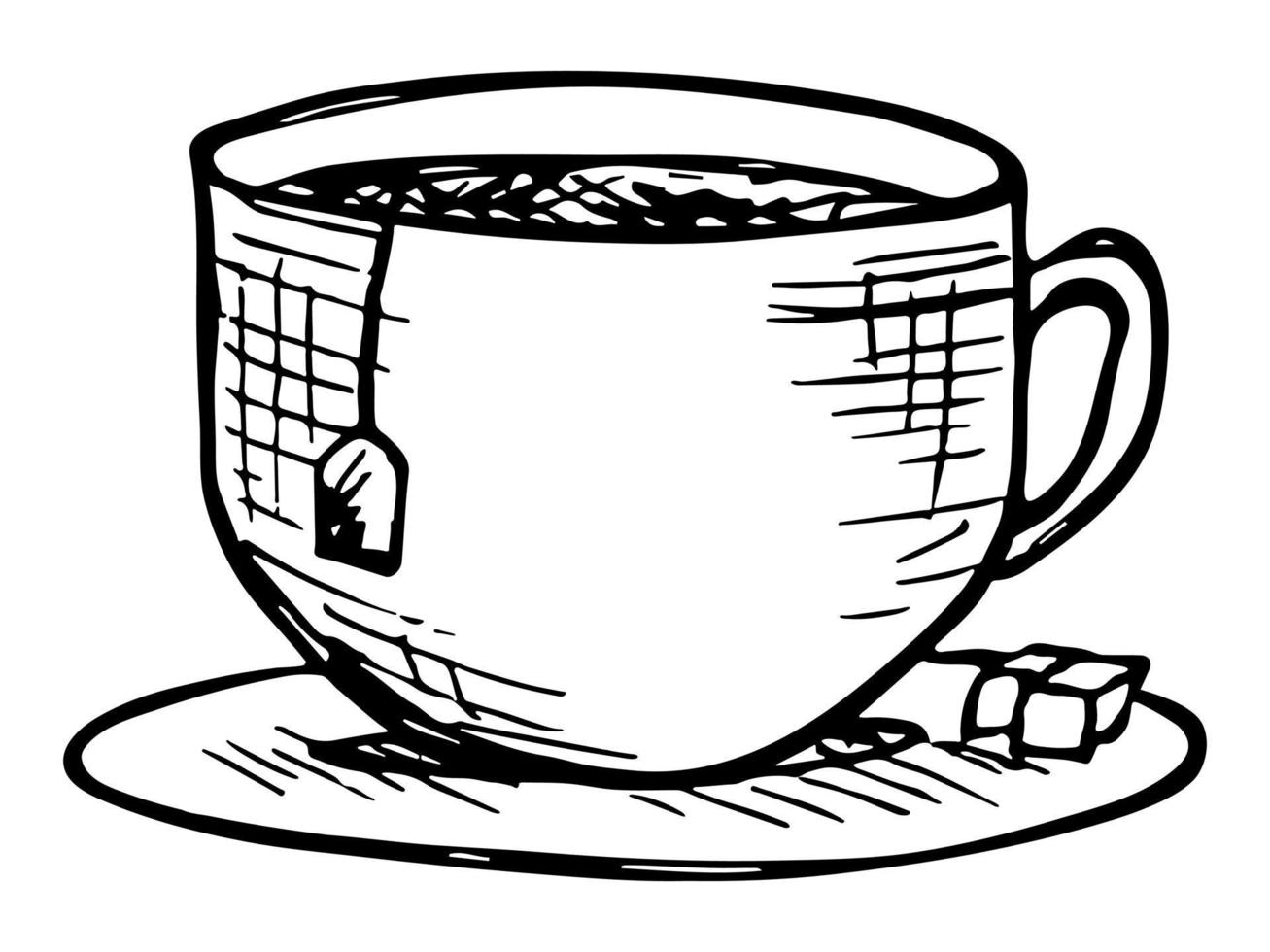 linda taza de ilustración de té. imágenes prediseñadas de taza simple. acogedor hogar garabato vector