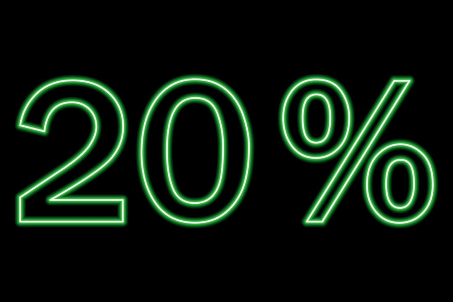 20 percent inscription on a black background. Green line in neon style. vector