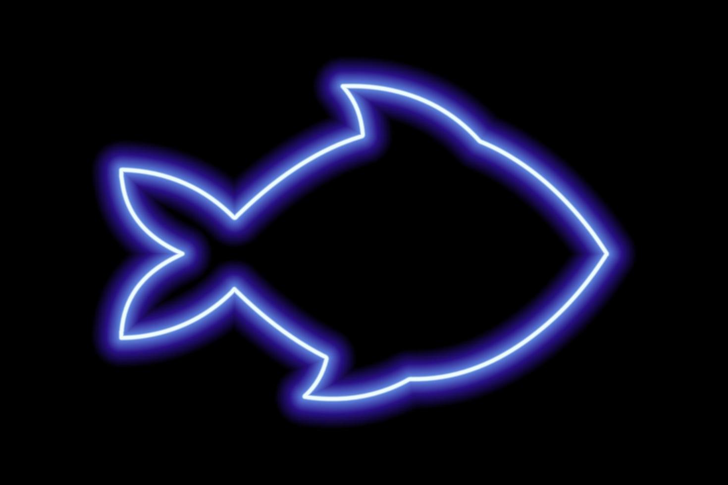 Neon blue silhouette of fish on a black background. Sea life, ocean vector
