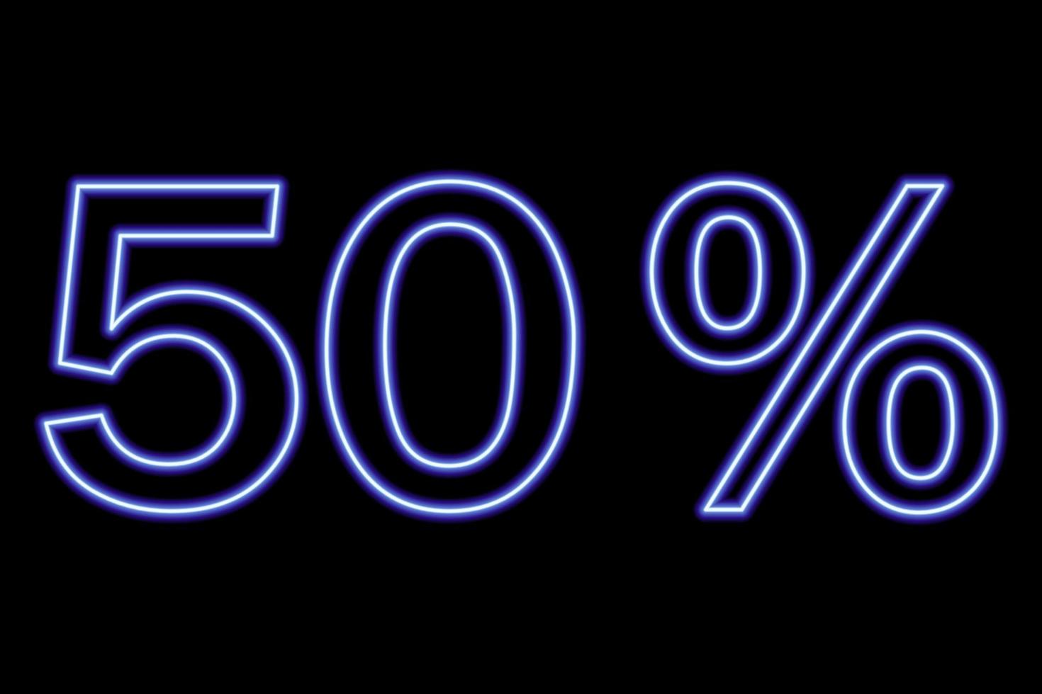 50 percent inscription on a black background. Blue line in neon style. vector