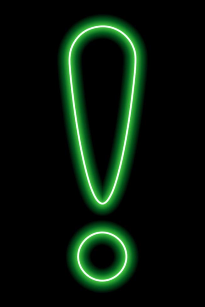 Green neon exclamation point on a black background vector