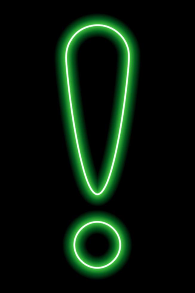 Green neon exclamation point on a black background vector