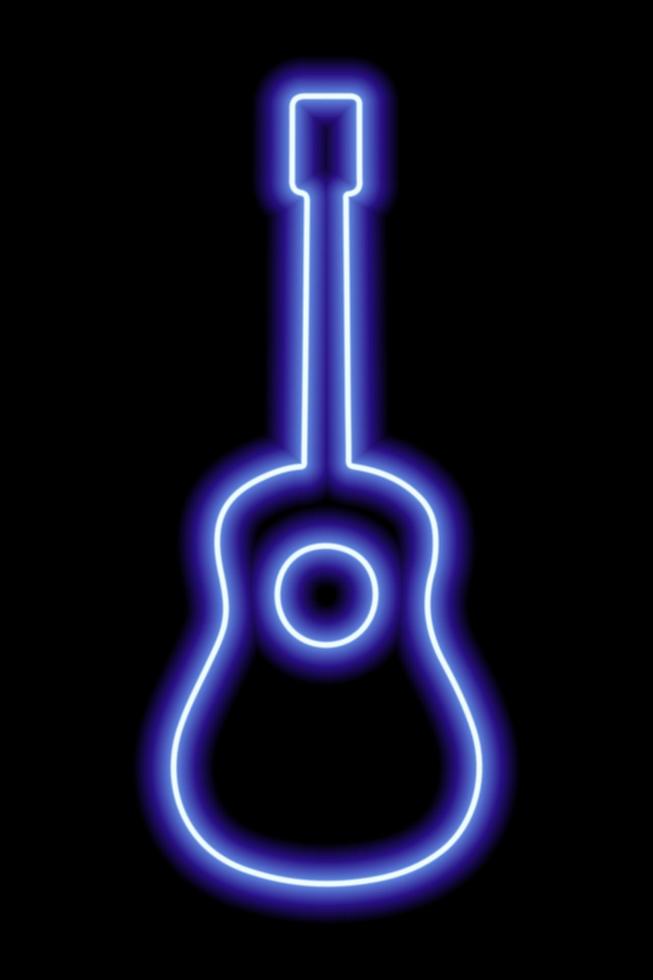 silueta de guitarra de neón azul simple sobre un fondo negro vector