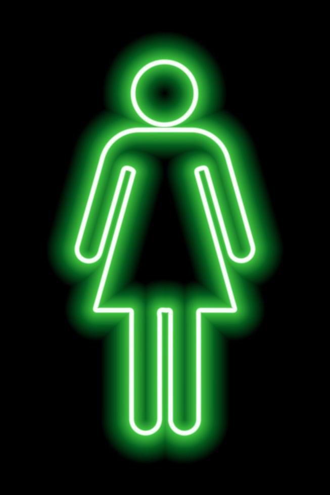 A simple stylized symbol of a woman. Female sign. Green neon outline on a black background. Sign women's toilet. vector