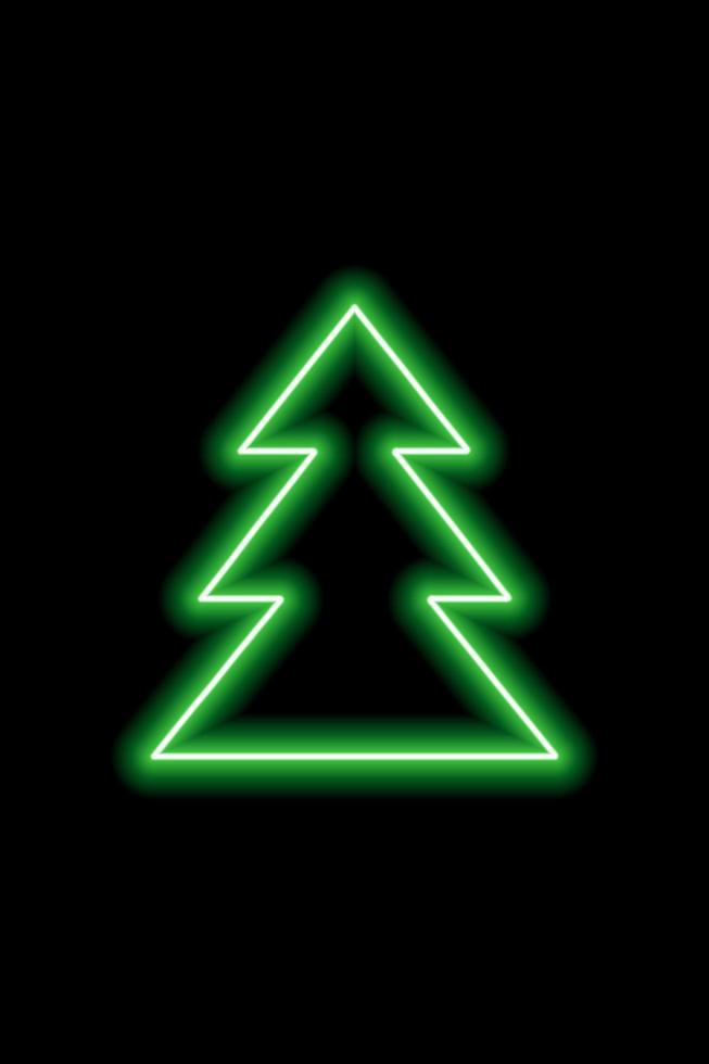 Simple green neon shape of a Christmas tree on a black background vector