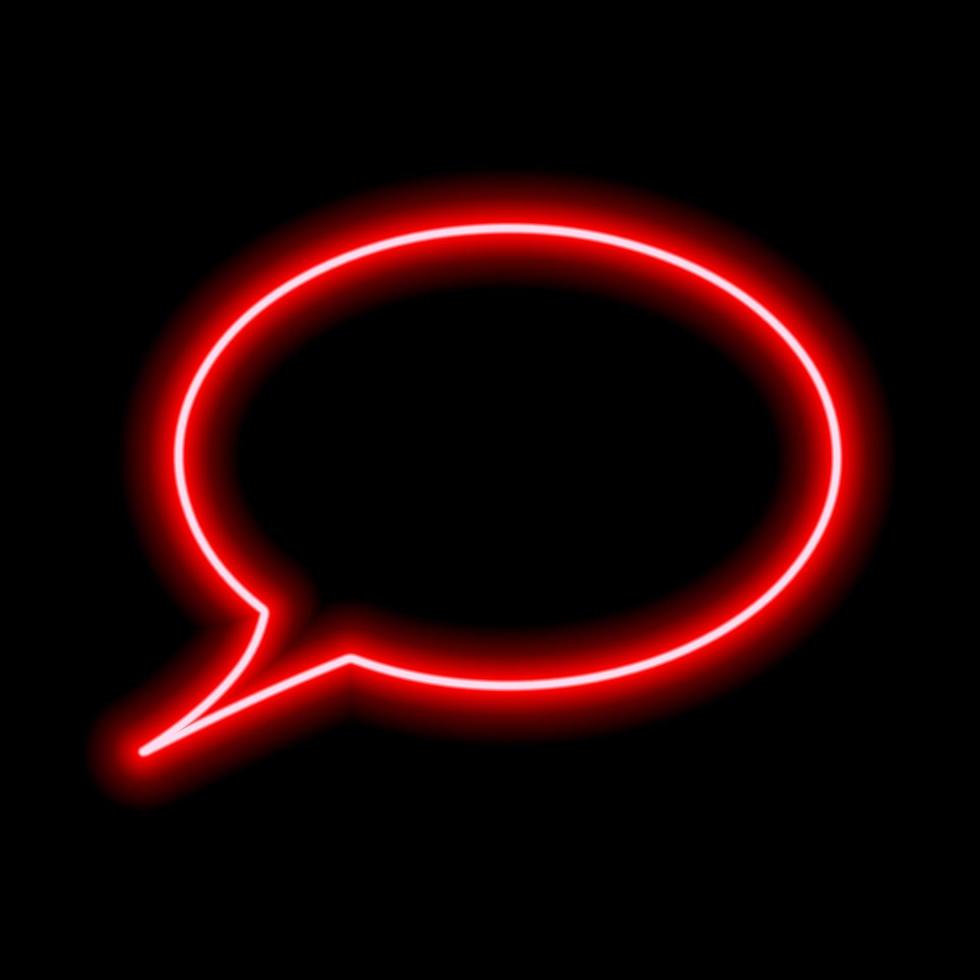 Blank speech bubble on a black background. Neon red contour vector