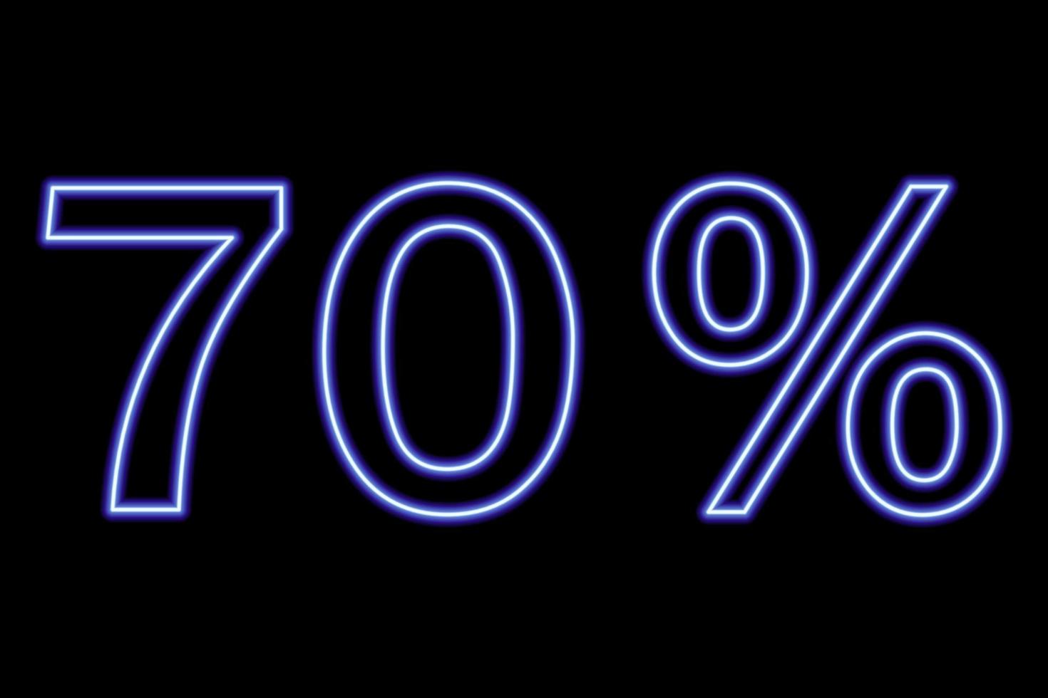 70 percent inscription on a black background. Blue line in neon style. vector