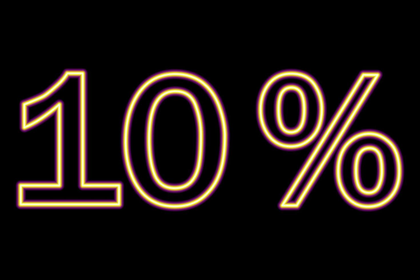 10 percent inscription on a black background. Yellow-purple line in neon style. vector