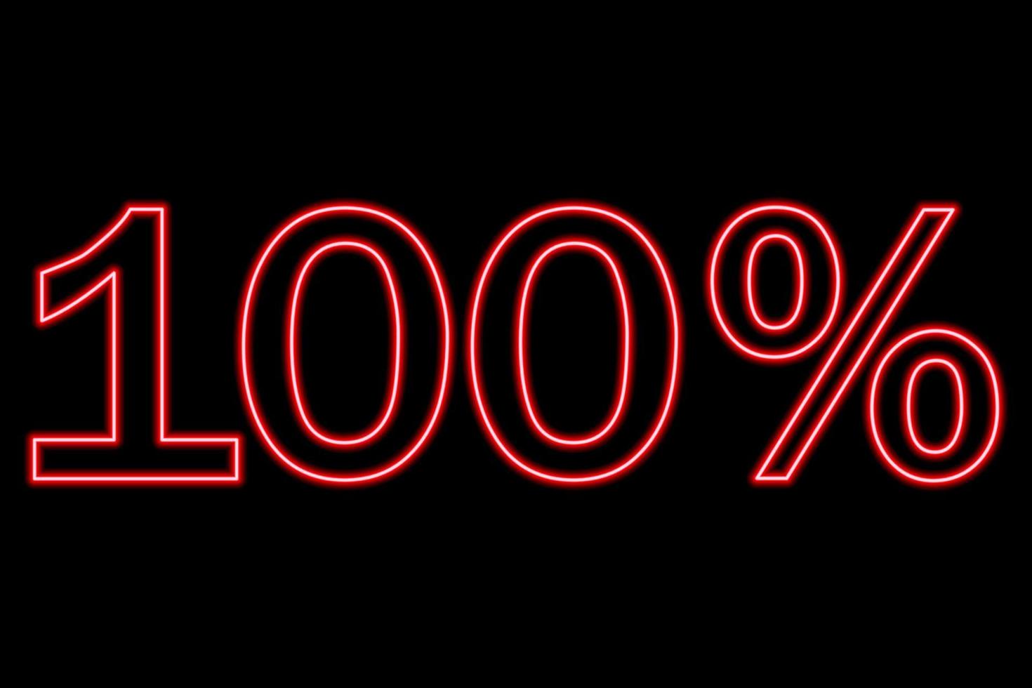 100 percent inscription on a black background. Red line in neon style. vector