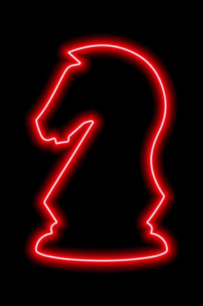 Neon red contour chess figure knight on a black background vector