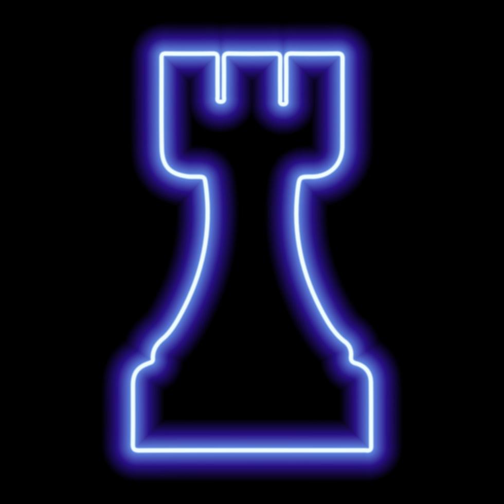 Neon blue contour chess figure rook on a black background vector