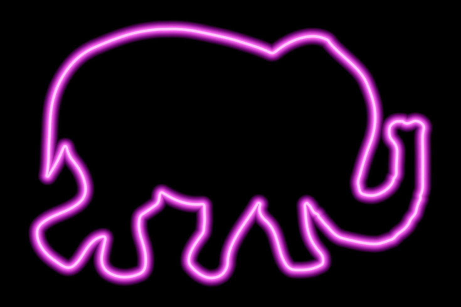 Pink neon force of walking elephant on a black background vector
