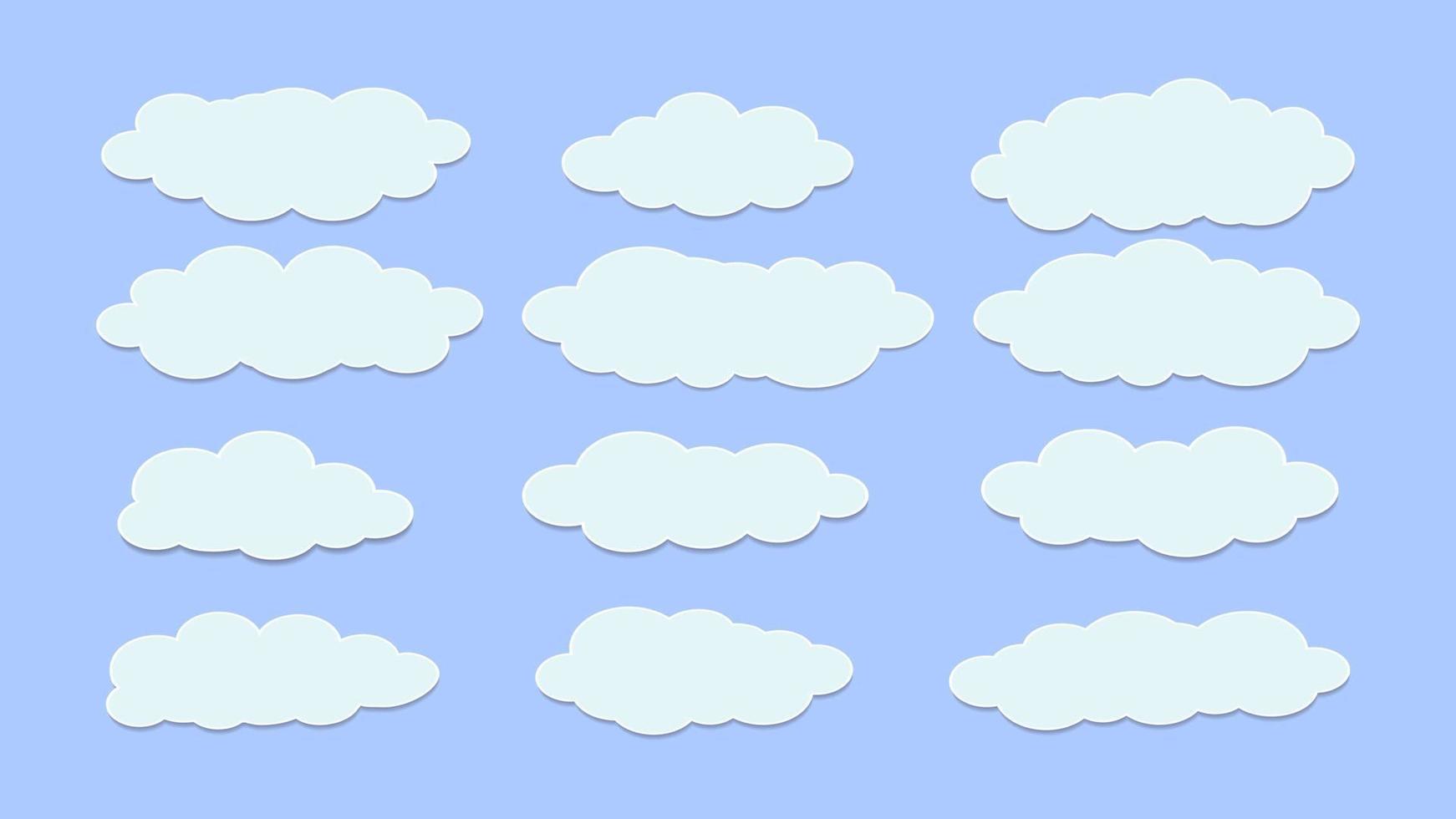 set of white clouds with different shapes, vector illustration