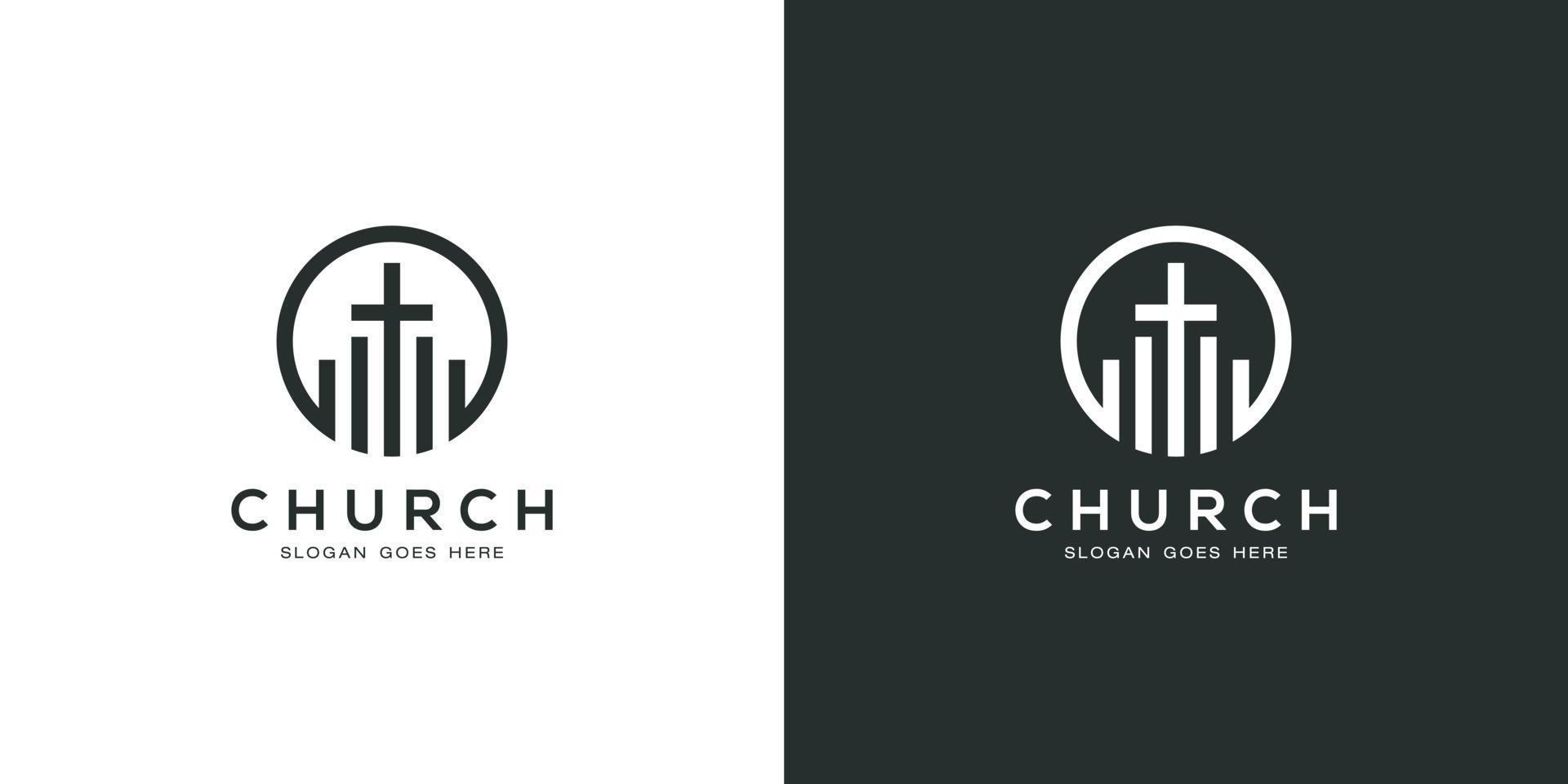 línea arte iglesia cristiana logo diseño premium vector