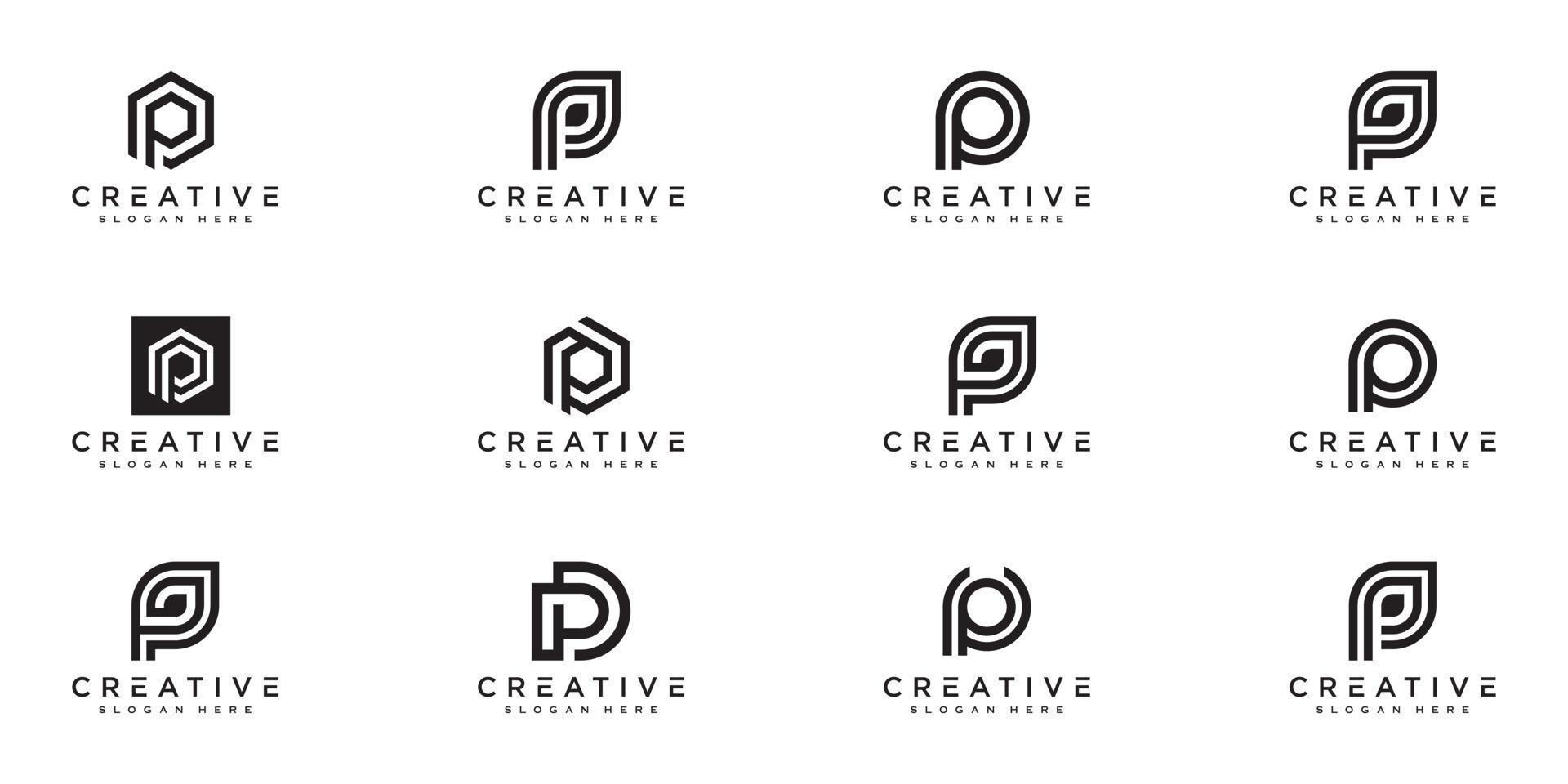Set of initial letter P abstract logo vector template