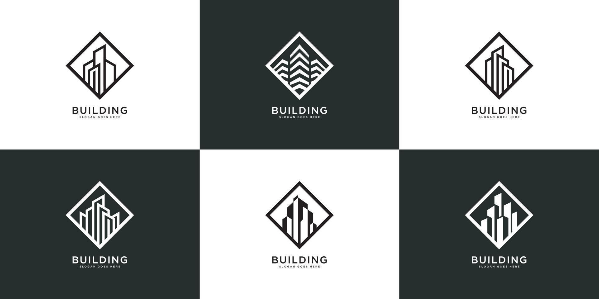 set of Building logo with line art style. city building abstract for logo design inspiration vector