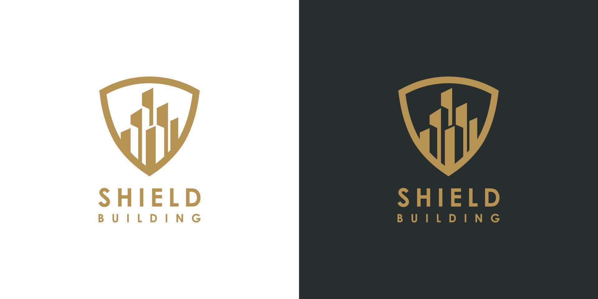 building and shield line style logo vector