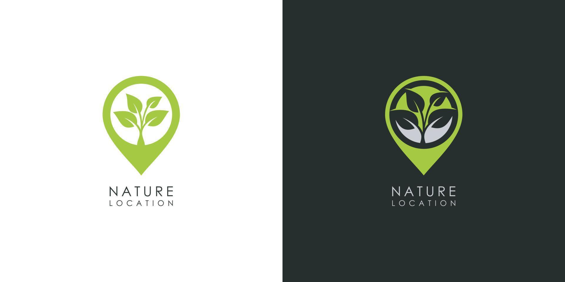 diseño de vector de logotipo de ubicación de hoja de naturaleza