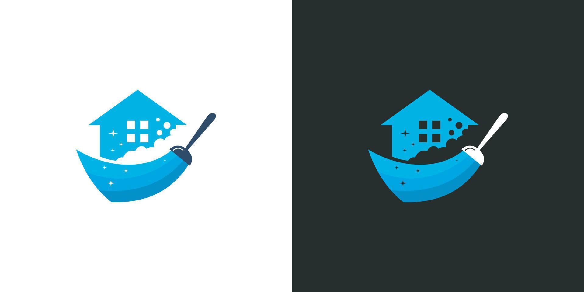 house and broom clean logo vector design