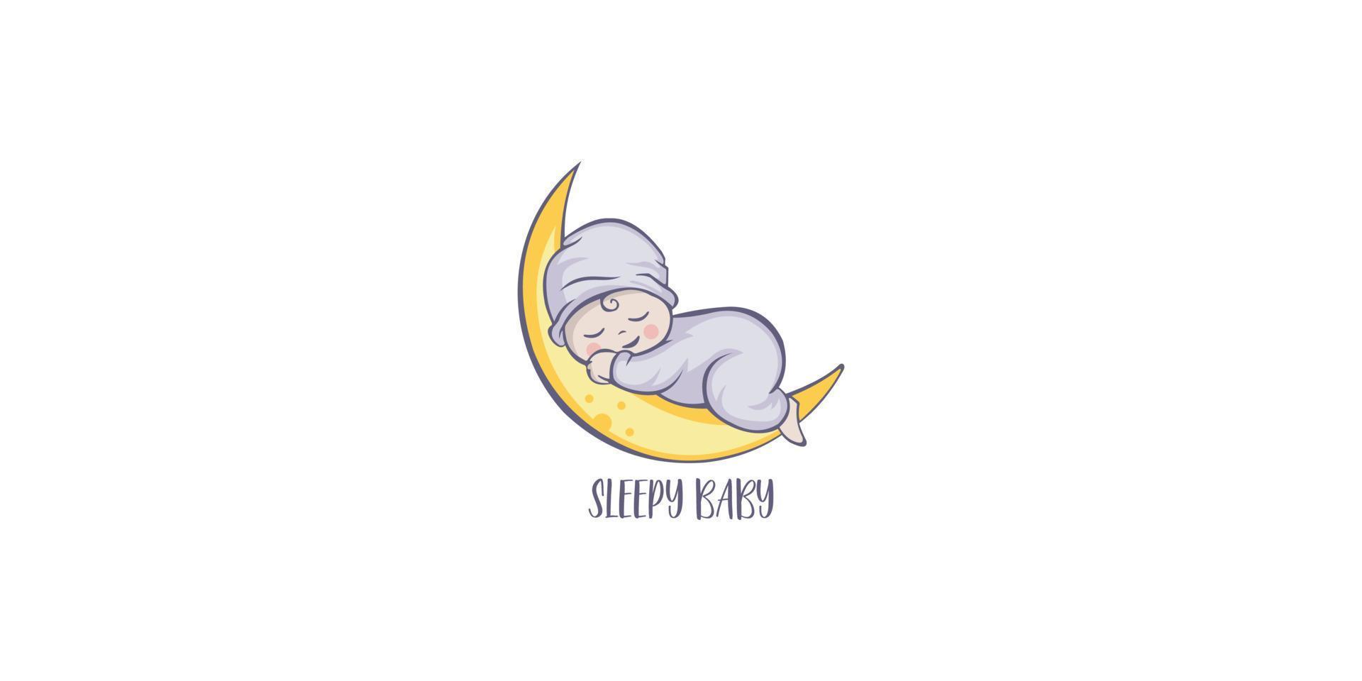 Sleeping cute baby logo designs template Premium Vector