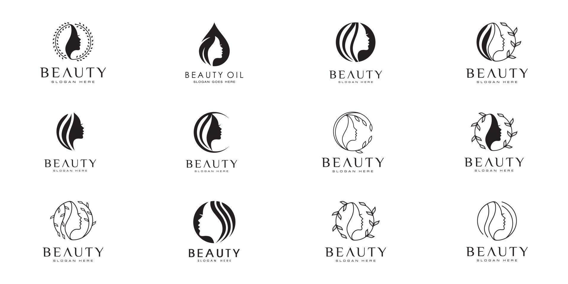 set of women face beauty logo vector design