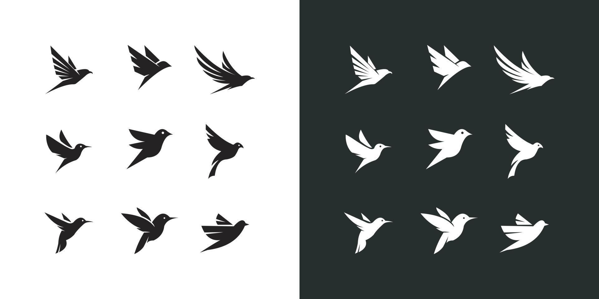 conjunto de pájaros voladores firman siluetas vectoriales del logotipo vector
