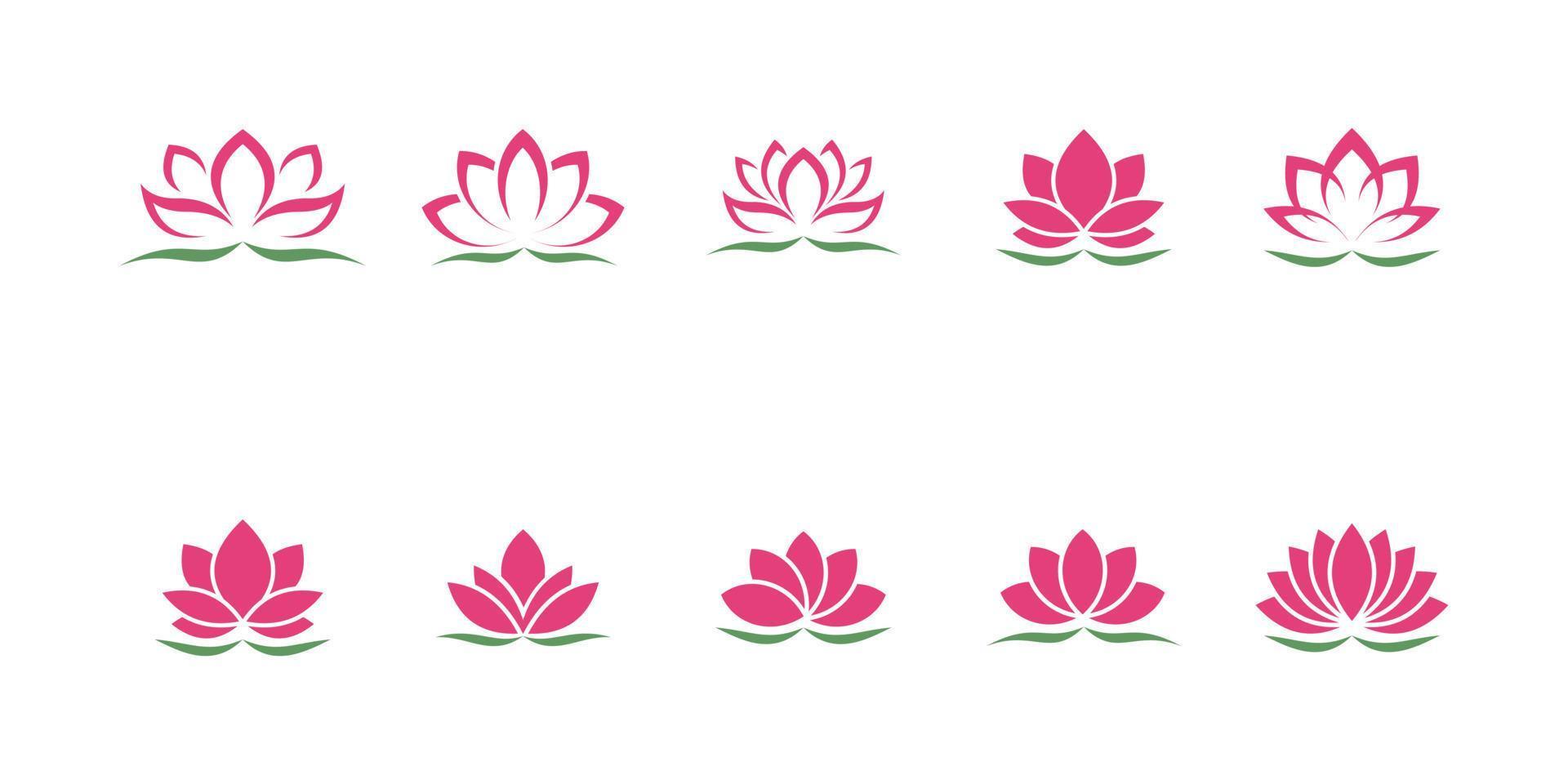 conjunto de flores de loto. símbolo o icono de loto para salón de spa, clase de yoga o industria del bienestar vector