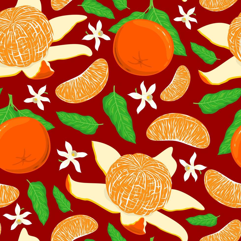 RED SEAMLESS VECTOR BACKGROUND WITH BRIGHT RIPE TANGERINES