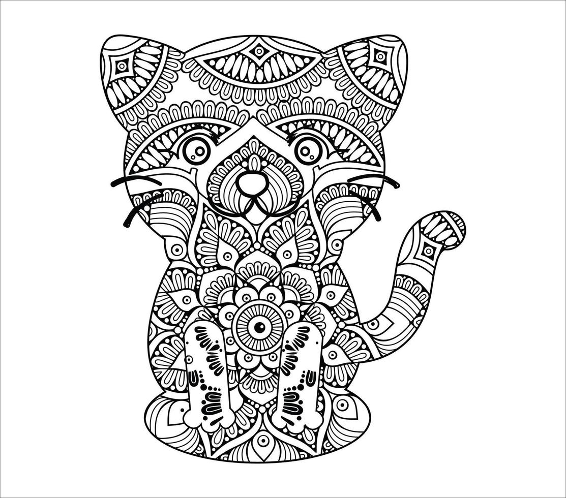 Cute cat mandala coloring vector illustration design.