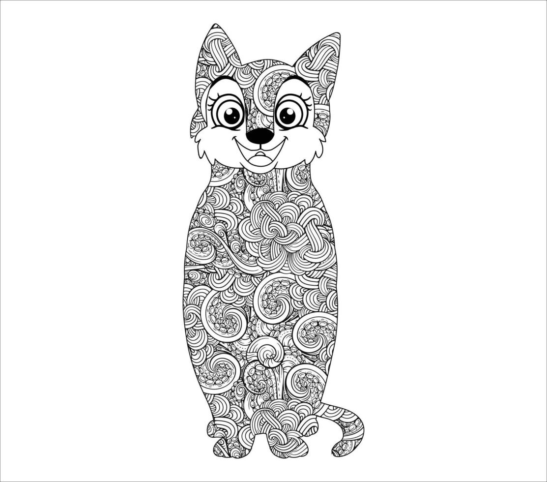 diseño lindo del ejemplo del vector del colorante de la mandala del gato.