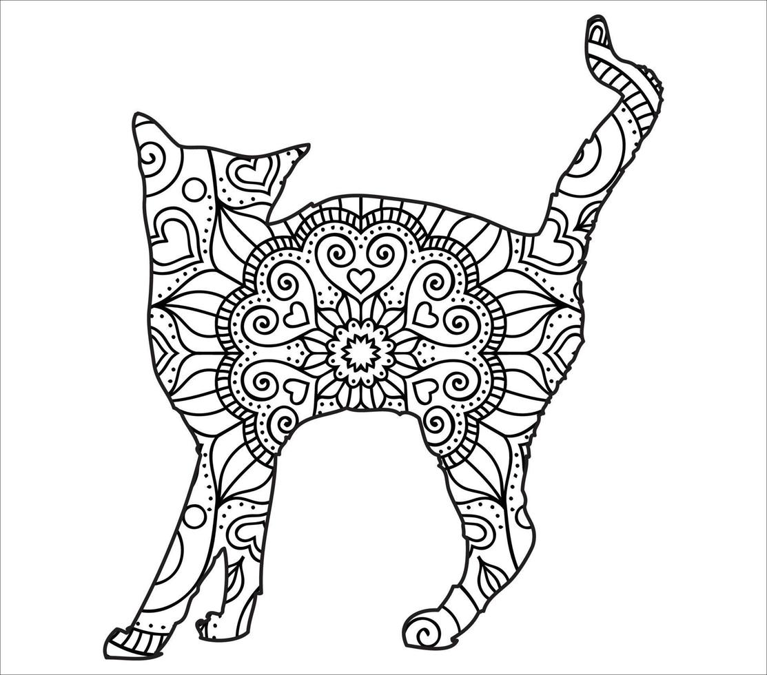 diseño lindo del ejemplo del vector del colorante de la mandala del gato.