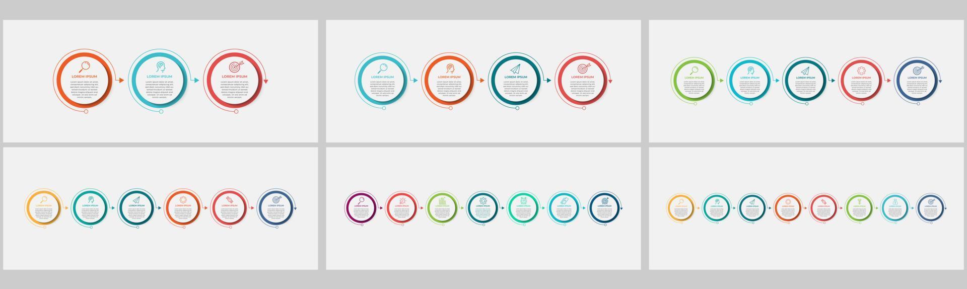 Set bundle Business Infographics with 3, 4, 5, 6, 7, 8 options or steps vector