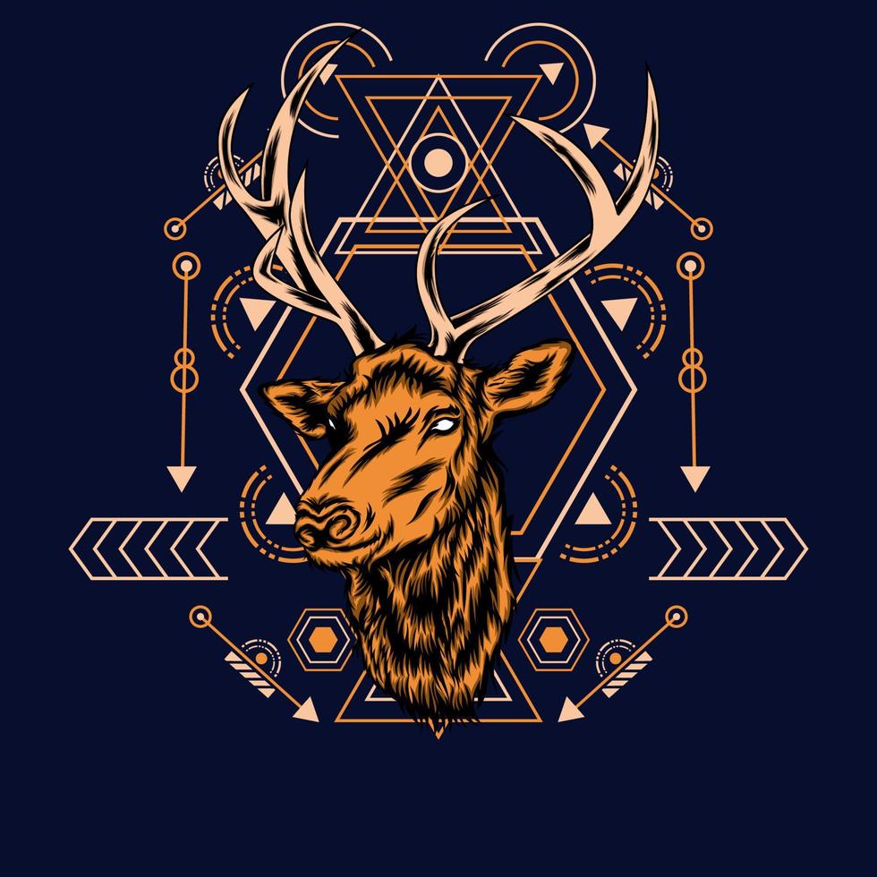 deer head with sacred geometry for wallpaper background vector