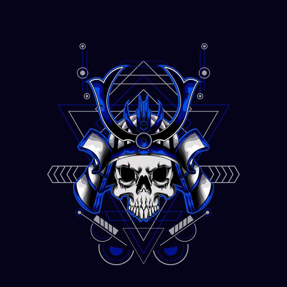samurai skull helmet with sacred geometry for t-shirt design vector