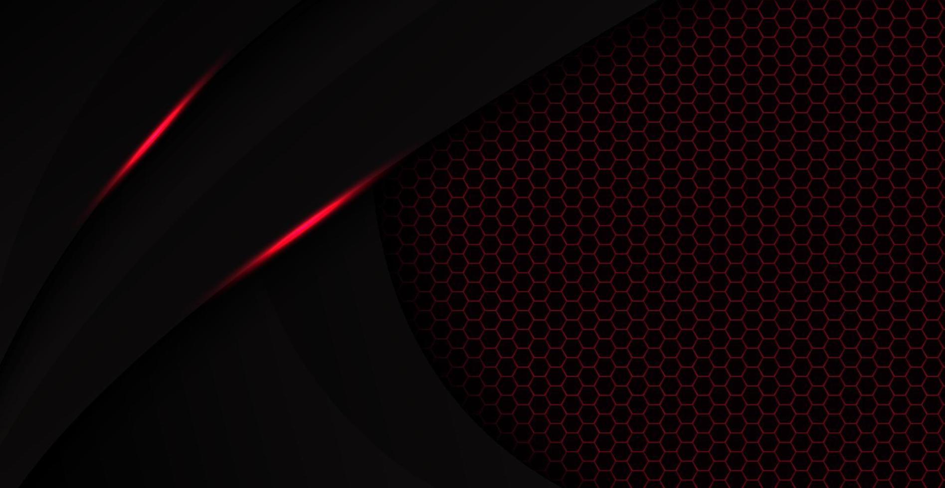 concepto de triángulo de tecnología de diseño de marco de espacio negro rojo abstracto con fondo de textura hexagonal. eps10 vector