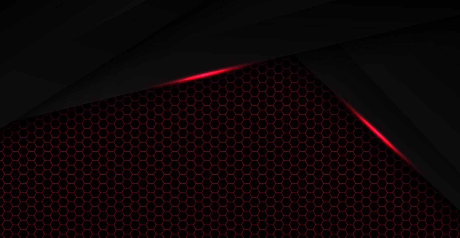 concepto de triángulo de tecnología de diseño de marco de espacio negro rojo abstracto con fondo de textura hexagonal. eps10 vector