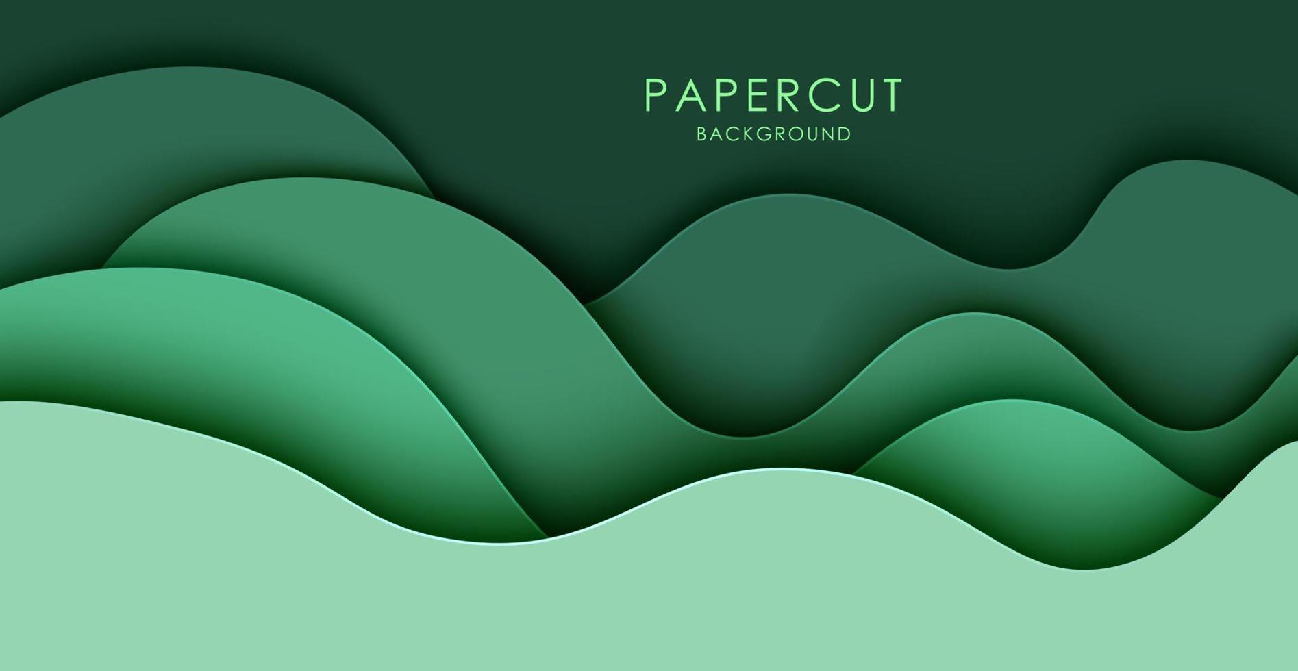 Multi layers green dark texture 3D papercut layers in gradient vector banner. Abstract paper cut art background design for website template. Topography map concept or smooth origami paper cut