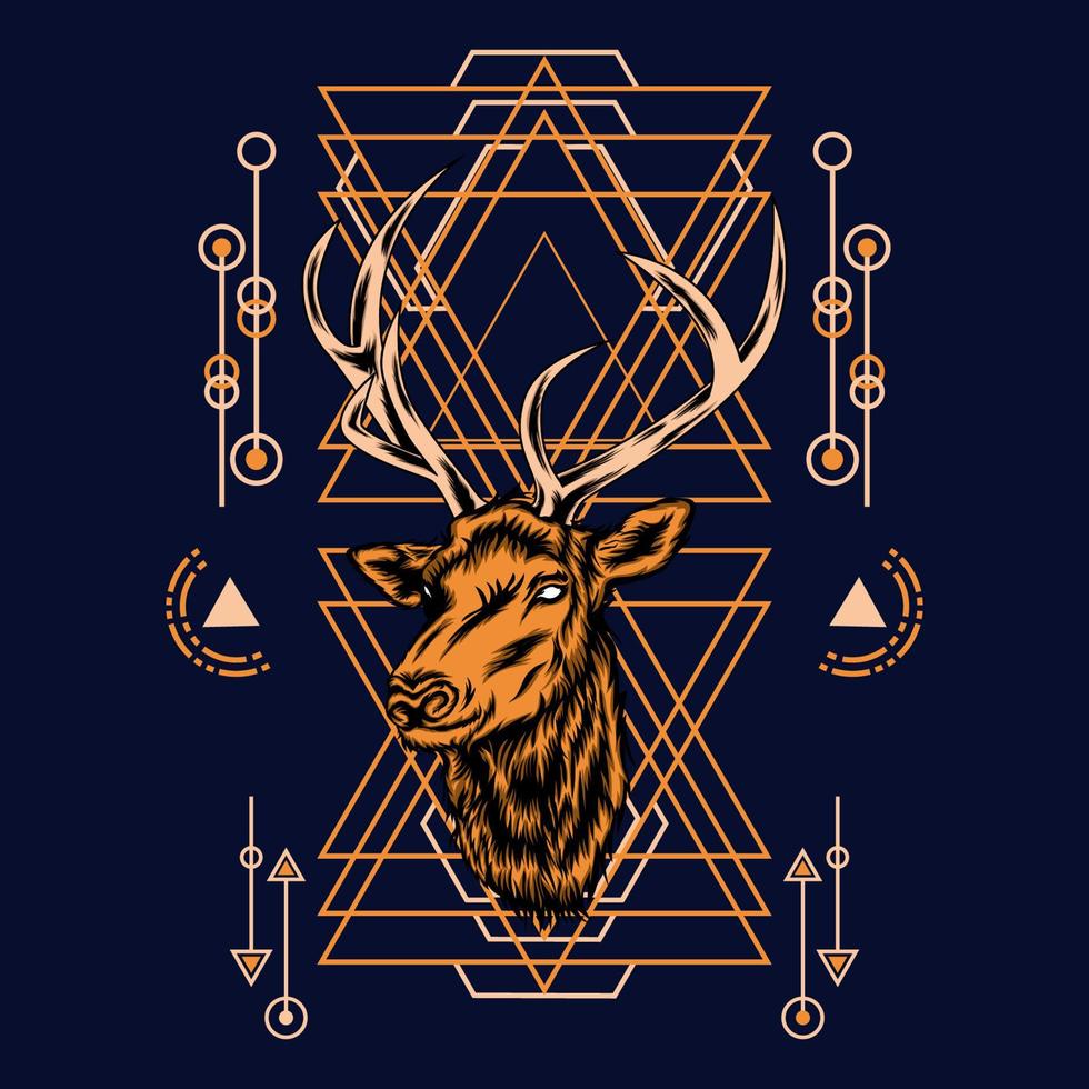 deer head with sacred geometry for wallpaper background vector