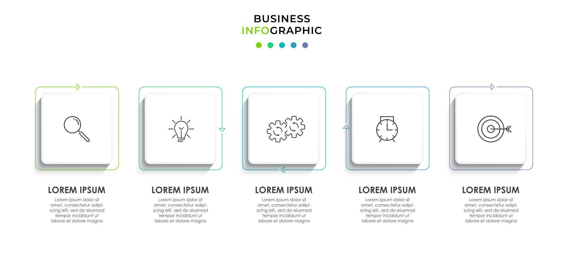 plantilla de negocio de diseño infográfico vectorial con iconos y 5 opciones o pasos. se puede utilizar para diagramas de procesos, presentaciones, diseño de flujo de trabajo, pancartas, diagramas de flujo, gráficos de información vector