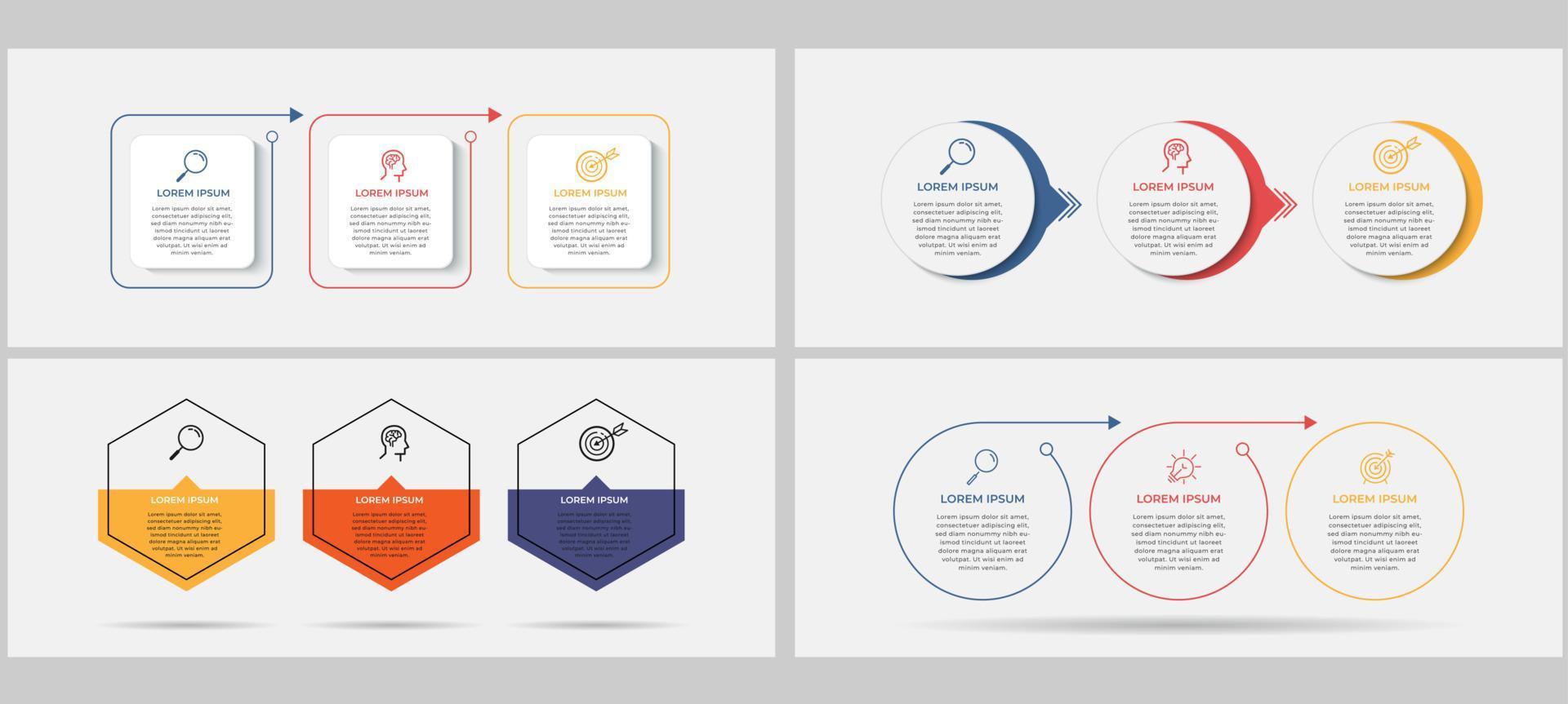 conjunto de infografías de negocios con 3 opciones o pasos vector