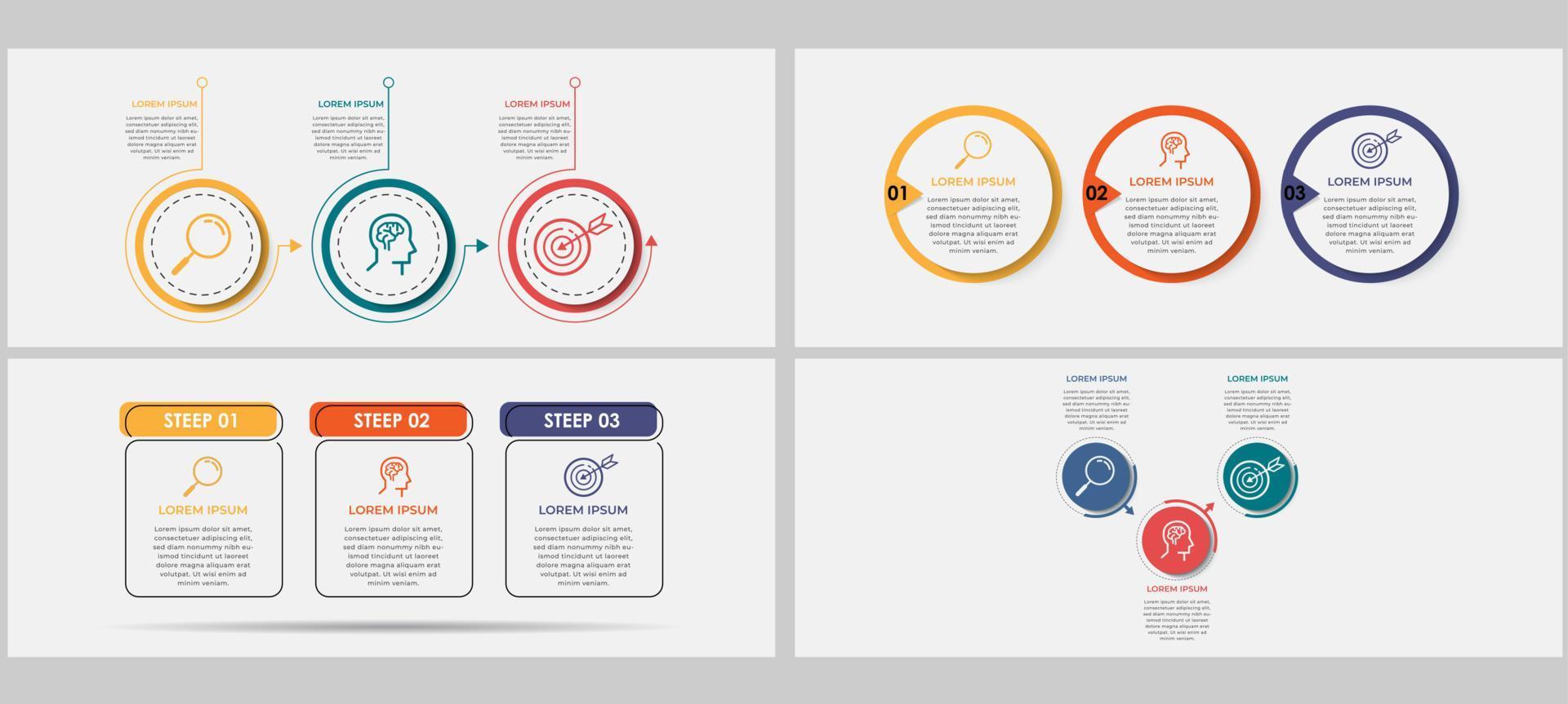 conjunto de infografías de negocios con 3 opciones o pasos vector