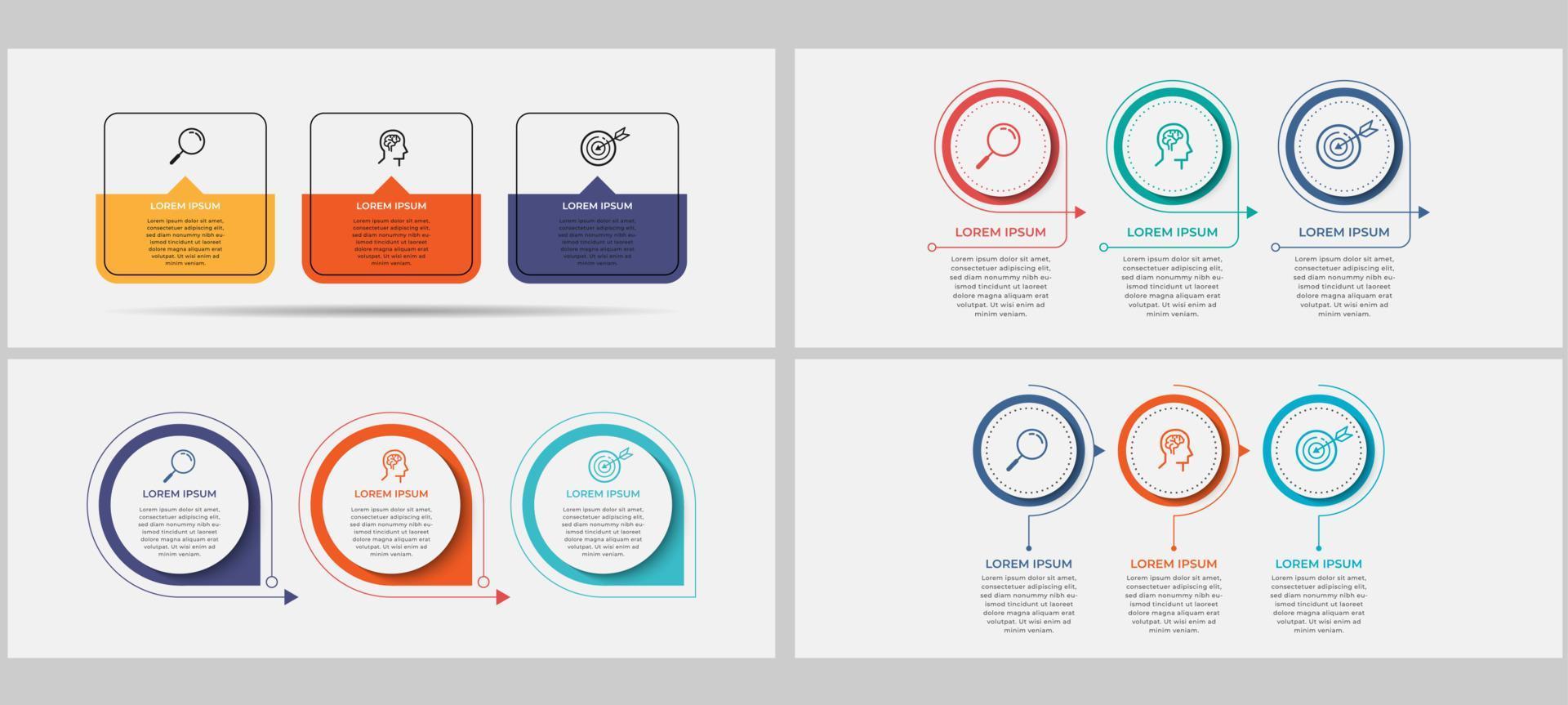 conjunto de infografías de negocios con 3 opciones o pasos vector