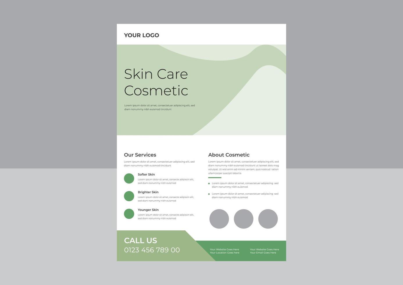 natural cosmetic flyer design template, botanic flyer design, natural beauty product promotion flyer design template. a4 template, brochure design, cover, flyer, poster, print-ready vector