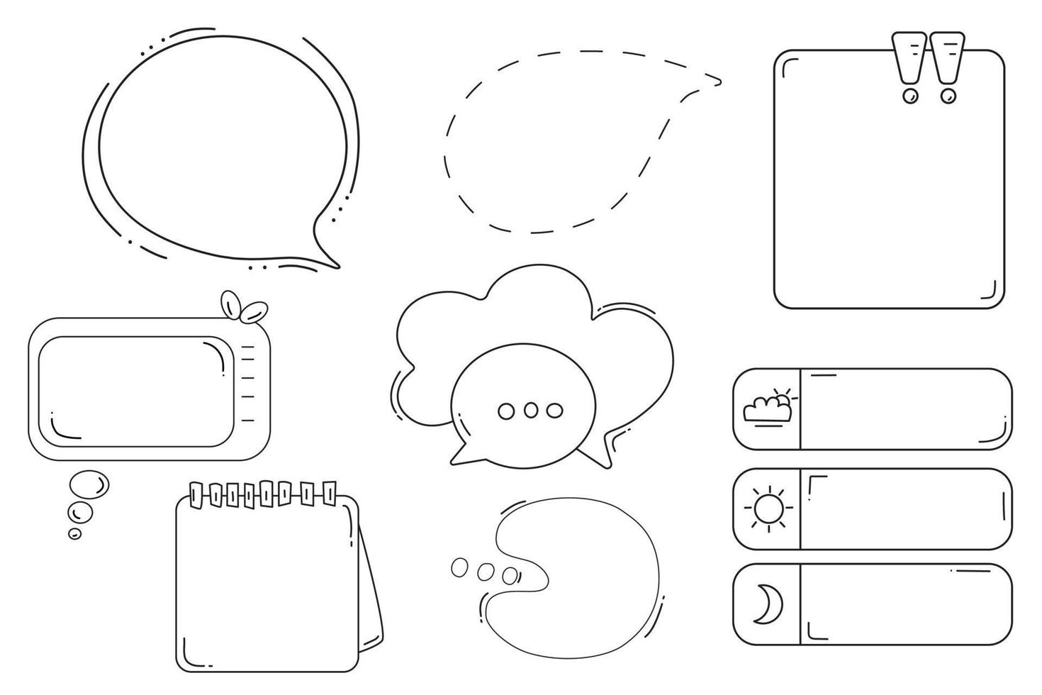 líneas de vector de burbuja de voz. dibujado a mano todos los elementos de diseño aislados en fondo blanco para infografía. ilustración vectorial