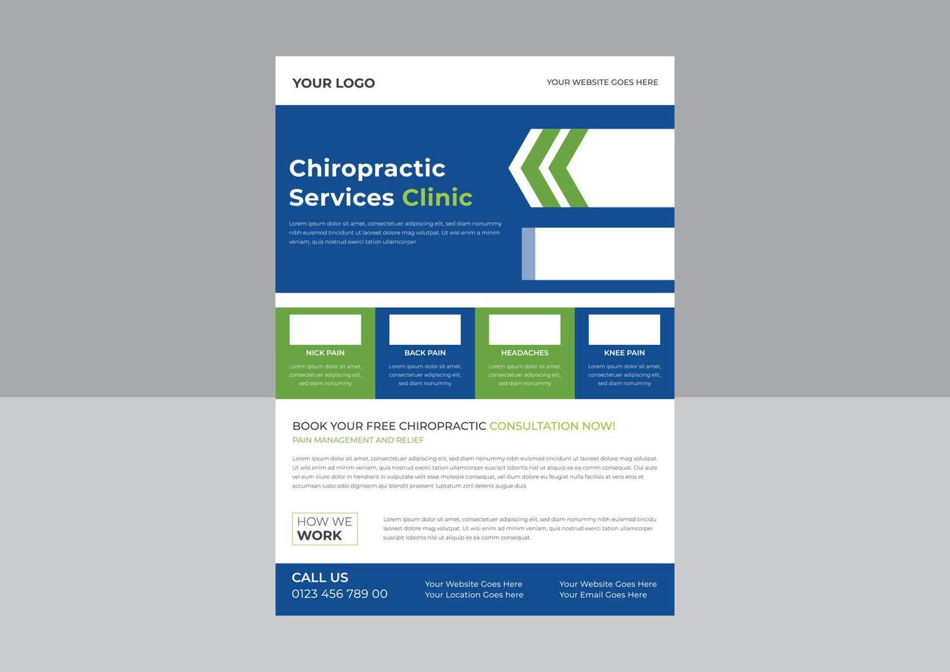 Chiropractic flyer template, Chiropractic and Rehabilitation service poster, Chiropractic services clinic flyer design. vector