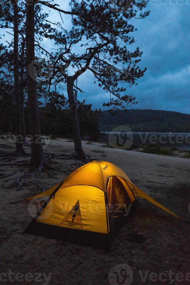 Yellow tent at night photo